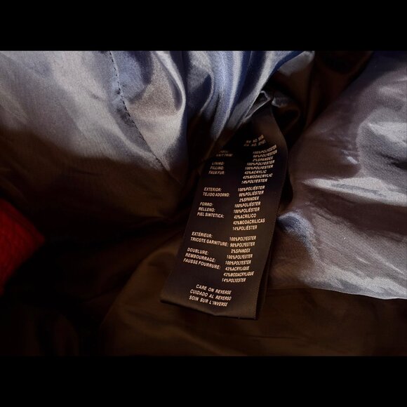 Tommy Hilfigure Jacket Small Womens Red Puffer Faux Fur Hoodie Coat Zippers - Picture 9 of 10